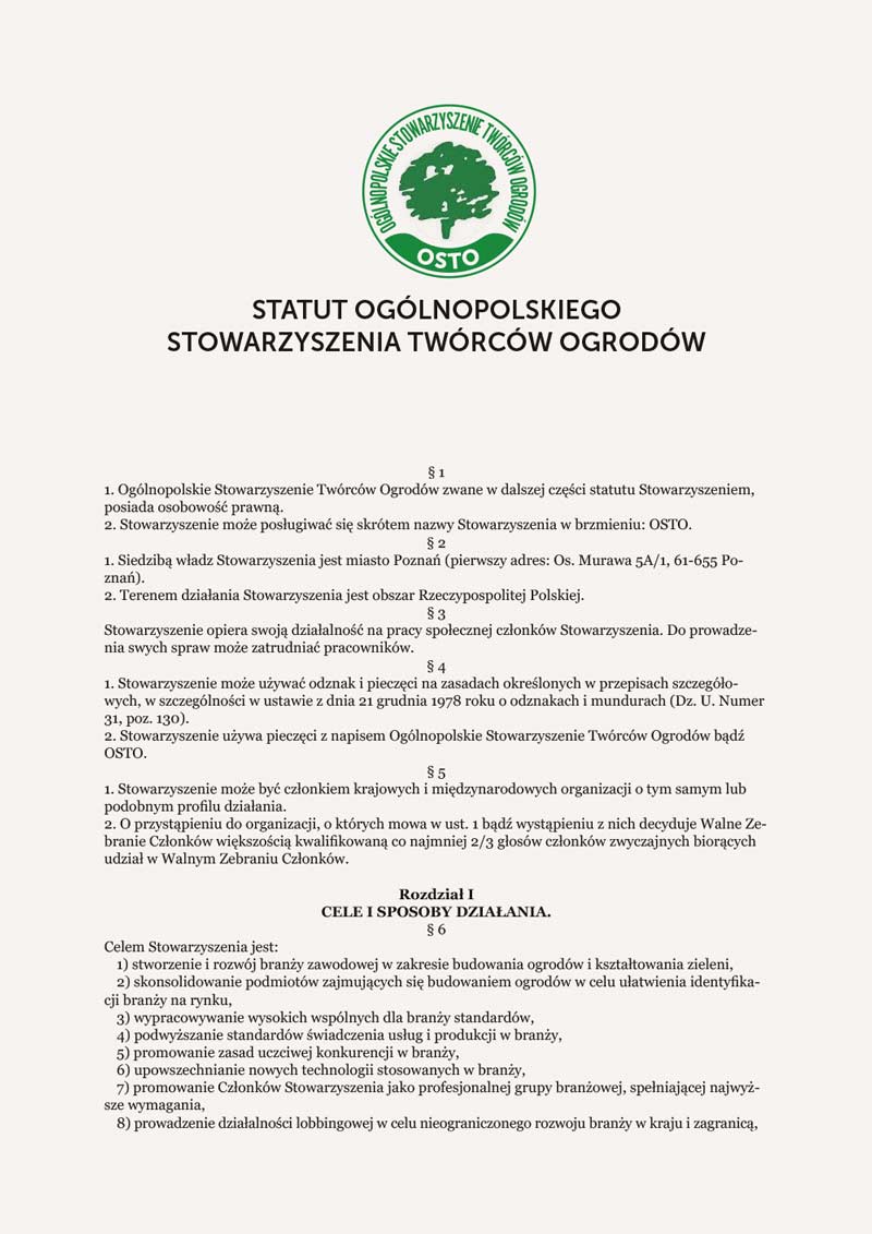 Statut OSTO - Ogólnopolskiego Stowarzyszenia Twórców Ogrodów